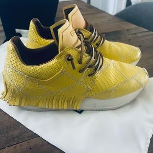 Esseutesse Yellow Snake Skin Fringe Sneaker
